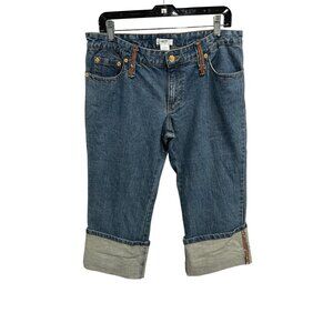 Metro 7 Missy Sequin Trim Folded Cuff Stretch Denim Capri Jeans Size 10 Casual